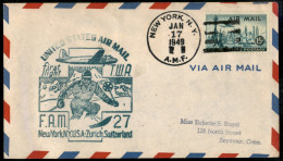 Aerogrammi  - Stati Uniti D'America - 1949 (17 Gennaio) - New York Zurigo - Muller 652 - Aerogramma Del Volo - Other & Unclassified