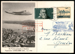 Aerogrammi  - Svizzera - 1948 (12/14 Giugno) - Latecoere 631 + Ginevra Antille - Muller 545 + 546 - Aerogramma Per Fort  - Autres & Non Classés