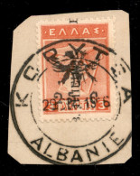 Europa - Albania - 1916 - Amministrazione Francese Korytsa - 25 Cent Su 3 Lepta (III) Usato Su Frammento - Altri & Non Classificati