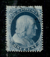 Oltremare - Stati Uniti D'America - 1857 - 1 Cent Franklin Unificato 9) - Usato - Dentellatura Superiore Rasata - Andere & Zonder Classificatie