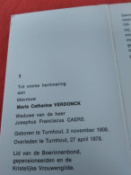 Doodsprentje Maria Catharina Verdonck / Turnhout 2/11/1908 - 24/4/1978 ( Josephus Franciscus Caers ) - Religion & Esotérisme