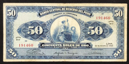 Perù 50 SOLES DE ORO 20.8.1965 Pick#89 Bb Vf LOTTO 595 - Pérou