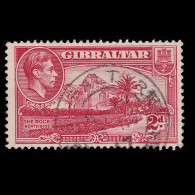 GIBRALTAR.1938.G VI.2d.carmine.SG 124c.USED.Wmk Mult Script CA. - Gibraltar
