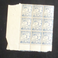 ALGERIE - 1926-28 - Taxe TT N°YT. 11 - Type Duval 3f Bleu - Bloc De 9 Bord De Feuille - Neuf Luxe ** / MNH - Impuestos