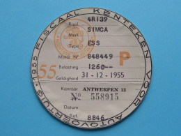 FISCAAL KENTEKEN Voor AUTOVOERTUIG - 1955 > Antwerpen ( Zie SCAN Voor Detail ) ! - Voitures