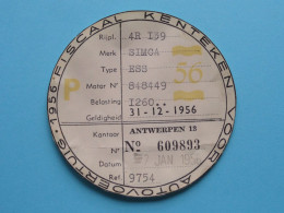 FISCAAL KENTEKEN Voor AUTOVOERTUIG - 1956 > Antwerpen ( Zie SCAN Voor Detail ) ! - Voitures