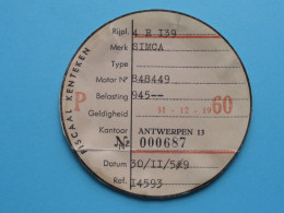 FISCAAL KENTEKEN Voor AUTOVOERTUIG - 1960 > Antwerpen ( Zie SCAN Voor Detail ) ! - Voitures