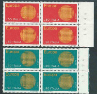 Italia 1970; EUROPA CEPT, Serie Completa In Quartine Con Il Numero Del Foglio Sul Bordo Destro. - 1961-70: Neufs