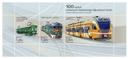 Estonia Estland Estonie 2024 100 Years Since The First Electric Train Ride In Estonia Set Of 3 Stamps In Block MNH - Treinen