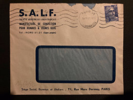 LETTRE SALF MANUFACTURE DE CONFECTION MANTEAU SALF FROID OU PLUIE TP M DE GANDON 15F OBL.MEC.10 III 52 PARIS 58 - Lettres & Documents