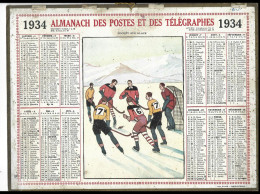 Almanach  Calendrier  P.T.T  -  La Poste -  1934  -  Hockey Sur Glace - Tamaño Grande : 1921-40