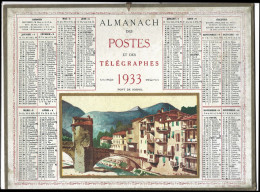 Almanach  Calendrier  P.T.T  -  La Poste -  1933  - Pont De Sospel - Groot Formaat: 1921-40