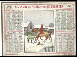 Almanach  Calendrier  P.T.T  -  La Poste -  1933  - Cheval - Retour De Promenade - Tamaño Grande : 1921-40