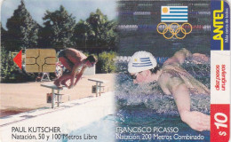 Uruguay, UY-ANT-TC136a (b), Olympics Sydney 2000, Swimming, 2 Scans.  Red In Chip. - Uruguay