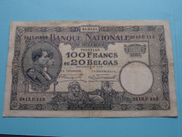 100 Francs Ou 20 BELGAS - 2815.F.113 / 70355113 ( 01-09-31 ) > ( Zie SCANS Voor Detail ) België / Belgique / Belgium ! - 100 Franchi & 100 Franchi-20 Belgas