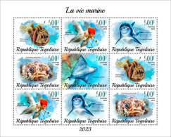 Togo 2023, Animals, Fishes, Dolphins, 9val In BF - Delfines