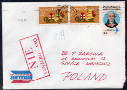 POLAND 1981 SOLIDARITY SOLIDARNOSC PERIOD MARTIAL LAW NIE CENZUROWANO NOT CENSORED RED CACHET USA TO GDANSK - Cartas & Documentos