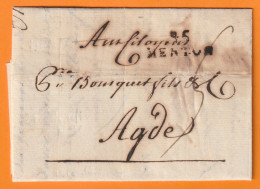 1801 - Marque Postale 85 MENTON (27 X 10 Mm) Sur Lettre De 2 Pages Vers AGDE, Hérault, (Albini/Bousquet) - 1801-1848: Precursori XIX