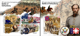 Sierra Leone 2023, Battle Of Gettysburg, Horses, Map, 4val In BF +BF - Us Independence