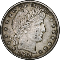 États-Unis, Half Dollar, Barber, 1908, New Orleans, Argent, TTB, KM:116 - 1892-1915: Barber