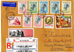 Monaco 2017, Multifranked Rich Reg. Envelop To  Spain - Used Stamps