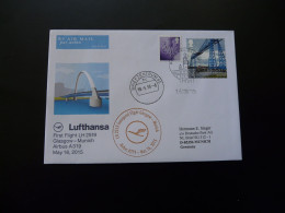 Lettre Premier Vol First Flight Cover Glasgow Munchen Airbus A319 Lufthansa 2015 - Covers & Documents