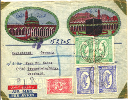 Saudi Arabia, Early  Registered Air Mail Letter, About 1949, With Add. Hospital Secour Stamp, Very Rare, Only Front Side - Saudi Arabia
