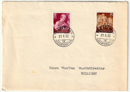 Liechtenstein 1952: Brief N. Willisau Mit Zu 236+238 Mi 289+291 Yv 251+253 Mit ⊙ TRIESENBERG 21.X.52 (Zumstein CHF 8.00) - Storia Postale