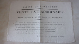 RARE JURA PLACARD 1796 SALINE DE MONTMOROT VENTE EXTRAORDINAIRE DE 1000 QUINTAUX DE SEL POUR COMMERCE  DESVERNOIS - Sonstige & Ohne Zuordnung