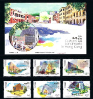Hong Kong 2023-8 Cultural Landmarks In Hong Kong Set+M/S MNH Unusual (shape, Hot Foil Stamping) - Unused Stamps