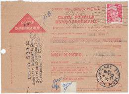 CARTE-POSTALE REMBOURSEMENT Gandon N°813 Saint-Étienne 22 Décembre 1949 Pour Hagondange - Tarif Lettre Du 6 Janvier 1949 - Postal Rates