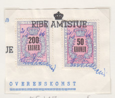 Denemarken Fiskale Zegel Cat. J.Barefoot Stempelmaerke Type 2 Nr.155+157 Op Fragment - Revenue Stamps