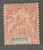 MAYOTTE - N°10 * (1892-99) 40c Rouge-orange - Ungebraucht