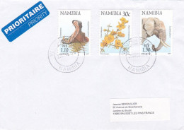 NAMIBIE -2003 -Lettre De WINDHOEK Pour SAUSSET LES PINS-13--timbres Animaux (hippopotame, éléphant) , Fleur - Namibia (1990- ...)