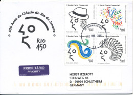 Brazil Cover Sent To Germany 30-3-2015 Topic Stamps In A Block Of 4 Rio 450 Th. Anniversary - Lettres & Documents