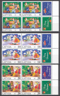 Lettland-Latvia 1996 Mi. 444-46 ** MNH Weihnachten Christmas 4er Block Zierfeld - Lettland
