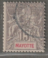 MAYOTTE - N°16 Obl (1900-07) 15c Gris - Oblitérés