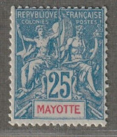 MAYOTTE - N°17 * (1900-07) 25c Bleu - Neufs