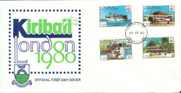 Kiribati FDC 30-4-1980 London 1980 Complete Set Of 4 With Cachet - Kiribati (1979-...)