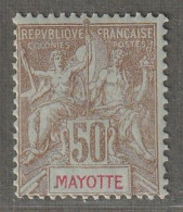 MAYOTTE - N°20 * (1900-07) 50c Bistre Sur Azuré - Unused Stamps