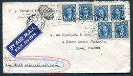 RC 27113 CANADA 1940 WWII WINNIPEG MANITOBA VIA TRANS ATLANTIC AIR MAIL POUR LYON FRANCE - Histoire Postale