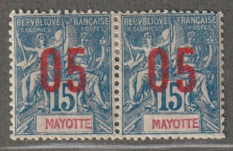 MAYOTTE - N°23A+23 Se Tenant * (1912)  05 Sur 15c Bleu - Chiffres Espacés - - Nuovi