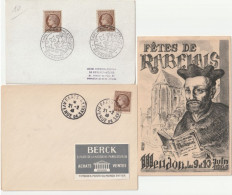 Cérès De Mazelin, N°681. Obl:1er Jour + Carte Exposition Bergerac 25/10/47 + Rabelais Meudon 9/6/47 . Collection BERCK. - 1945-47 Ceres (Mazelin)