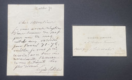 Eugène LABICHE – Lettre Autographe Signe + Carte Autographe – 1871 - Ecrivains