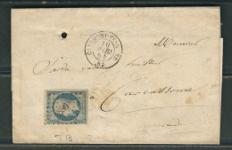 FRANCE 1855 N° 10 Obl.S/Lettre PC  886 Clermont Ferrand Pour Carcassonne - 1852 Luis-Napoléon