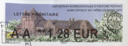 VIGNETTE LISA    " EXPOSITION INTERNATIONALE D'HSITOIRE POSTALE "    AA** 1.28 EUROS  Prioritaire  Olitéré  (fragment) - 2010-... Abgebildete Automatenmarke