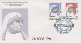 Enveloppe  FDC  1er  Jour   ALBANIE   Paire   MERE  TERESA      EUROPA    1996 - 1996