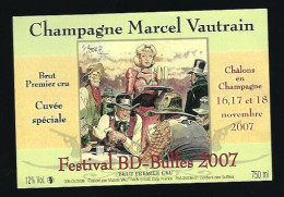 Etiquette Champagne Marcel Vautrain Marne 51 Festival Bd Châlons En Champagne 2007  Dessin De - Champagne