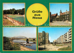 73065356 Riesa Sachsen Freibad Rathaus Anlegestelle Weisse Flotte Strasse Der DS - Riesa