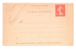 Entier Postal Carte Lettre 10c Semeuse Rouge Mill 633 Yv 138-CL1 - Brieven En Documenten